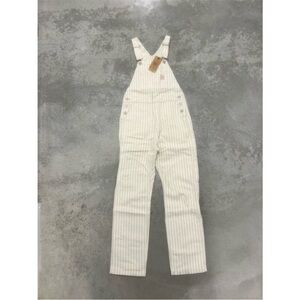 Levi’s Overalls Size 8 Medium unisex oversize beige with dark blue stripes denim